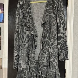 Alberto Makali Gray Leopard Print Wool Cardigan